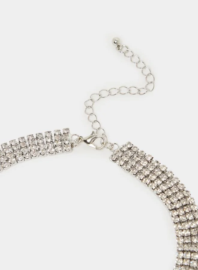 Styli  Sparkling Silver Bow Choker for Women | Best Price UAE